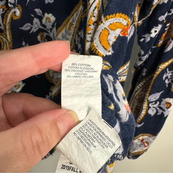 Lucky Brand Navy Paisley Floral Tie Neck Long Sleeve Shirt - Picture 5 of 6